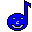 Blue musical note-shaped icon with green eyes and white mouth, displaying multiple facial expressions across frames.