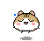 Pixel art hamster with brown and white fur, pink cheeks, closed eyes, smiling mouth, small ears, blue Z-shaped symbols floating near its head.