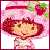 A 50x50 pixel animated buddy icon featuring a cartoon character with red hair and a strawberry hat on the left, transitioning to pink butterfly and heart symbols on the right in a contact sheet layout.