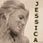 A contact sheet of two animated frames showing a pixelated image of a person with the name "JESSICA" displayed vertically in green and red text on either side.