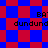 Pixelated red and blue checkered background with repeated black text 'BA' above 'dundund' in two distinct sections.