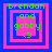 Four identical pixelated squares with layered borders display green text reading 'brendan and gabby' over a pink background, each containing a small heart symbol.