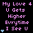 Pixelated text in pink and light blue on black background with repeating phrases and heart symbols.