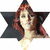 Six distinct pixelated headshots of a woman with red hair arranged in two , each showing different expressions and backgrounds
