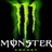 Green and yellow stylized 'M' logo with dripping effect above pixelated 'MONSTER' text on black background