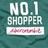 Pixelated teal background with white text reading "NO.1 SHOPPER" above a pinkish-red blurred rectangle in a light frame.