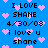 Blue background with pink pixelated hearts and repeated text phrases in black, white, and gray.