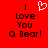 Red background with black text reading 'I Love You Q Bear!' and a white pixelated heart symbol above the text.