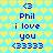 Pixelated blue text on a yellow heart-patterned background with repeated phrases and symbols.