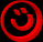 Red circular animated icon with stylized white symbol inside, displayed in a 3x2 contact sheet of six frames showing rotation and perspective changes against black background.