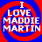 Four identical display 'I LOVE MADDIE MARTIN' text over red and blue spiral backgrounds with pixelated edges
