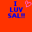 Red background with blue text reading "I LUV SAL!!" and a pink pixelated heart symbol above the right side of the text.