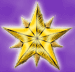 Golden star-shaped icon with eight points and smaller inner spikes on a purple gradient background, displayed in three variations.