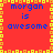 Red background with yellow border, blue text reading 'morgan is awesome' in four quadrants, pixelated style.