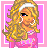 Pixel art contact sheet of a blonde cartoon character in pink attire with text frames showing "PINK IS" and "PIMP" on pink backgrounds, arranged in 3x3 grid with gray transparency background.