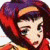 Anime-style character with red and purple hair wearing a yellow garment, shown in three distinct facial expressions