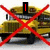 Yellow school bus with red X overlays and text elements in different configurations.
