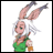 Pixelated anime-style character with white hair and rabbit ears wearing a green top against a white background.