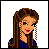 Pixel art contact sheet showing six frames of a female character in blue Roxy sweater and jeans with pink heart logo variation.