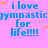 A static image with a pink background displays repeated text "i love gymnastic for life!!!!" in blue, with orange and pink stars scattered throughout.
