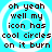 Pixelated text on a cyan background with white concentric circles, repeating the phrase "oh yeah well my icon has cool circles on it burn" in four identical quadrants.