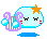 A 4-frame pixel art animation of a cloud-shaped character with closed eyes, holding a harp-like instrument and wearing an orange star on its head, displayed in a 2x2 contact sheet format against a gray background.