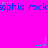 A bright pink background features repeated blue text reading "sophia rock" with cyan stars and dots scattered throughout.