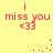 Yellow background with red text 'i miss you <33' and pixelated dots forming a trail. The dots move from top-right to bottom-left across frames.