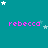 Teal background with repeated pink 'rebecca' text and scattered white stars in a pattern