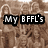 Static image with pixelated brown background and black text reading "My BFFL's Are Like The sisters I never had" in white lettering.