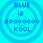 Four identical blue circular icons with concentric rings display text reading "BLUE is 50000000 KOOL" on a cyan background.