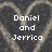 Pixelated text reads "Daniel and Jerica" on left, "9-8-07" on right over layered heart shapes.