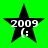 Four identical black star icons with white text '2009' and ':(' on a bright green background, arranged in two of two