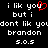 Black background with white pixelated text reading "i lik you but i dont lik youdont lik you brandon 5.0.5" and a red heart symbol replacing the 'o' in 'you'.