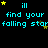 Pixelated cyan text 'find your falling star' repeats across black background with yellow stars, some frames show additional small stars near the top-left.