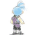 Animated character with light blue spiky hair and yellow face in multiple poses including standing, kicking, jumping, and holding a yellow speech bubble.