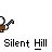 Pixelated character with white head and brown body holding a cane, performing sequential actions including raising a cane, emitting small white objects, and red splatter effects.