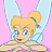 Pixelated cartoon character with blonde hair in a bun, blue eyes, and light blue wings against a pink background.