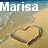 Beach scene with heart drawn in sand, water washing over it; text labels 'Marisa' and 'Matt' appear above the heart.