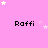 Pink background with white stars and repeated 'Raffi' text in black pixelated font across three