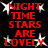 Red text on black background with white stars, displaying "NIGHT TIME STARS ARE LOVELY" in four identical arranged in a
