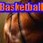 A basketball with visible seams and a blue banner displaying orange text reading "Basketball" on the left side of the image.
