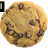 A chocolate chip cookie with a black and white play button icon overlaid on its right side, displayed in a
