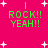 Bright pink background with white starbursts and green text reading "I ROCK!! YEAH!!" in pixelated font.