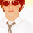 Pixelated image of a person with red hair wearing sunglasses, white shirt, and brown tie; pink text labels 'Mrs. Nick' below left and 'Jonas' below right.
