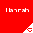 Red background with repeated white text 'Hannah' and white triangular icons containing red pixelated hearts, some hearts partially visible.