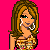 Pixelated cartoon woman with brown hair and hoop earrings, wearing a patterned bikini top against bright pink background.