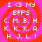 Four identical pixelated icons arranged in a , each featuring a red spiral on a pink background with white text reading "I G MY BFF'S C. M. B. H. K. K. K. A. H. J. L. !"
