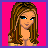 Pixelated cartoon-style icon with a woman's face, torso, and leg on pink background; blue text reads "I Love Louie Vitton".
