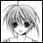 A 48x48 pixel grayscale anime-style character icon with a black background featuring text, displayed as part of an animated contact sheet.